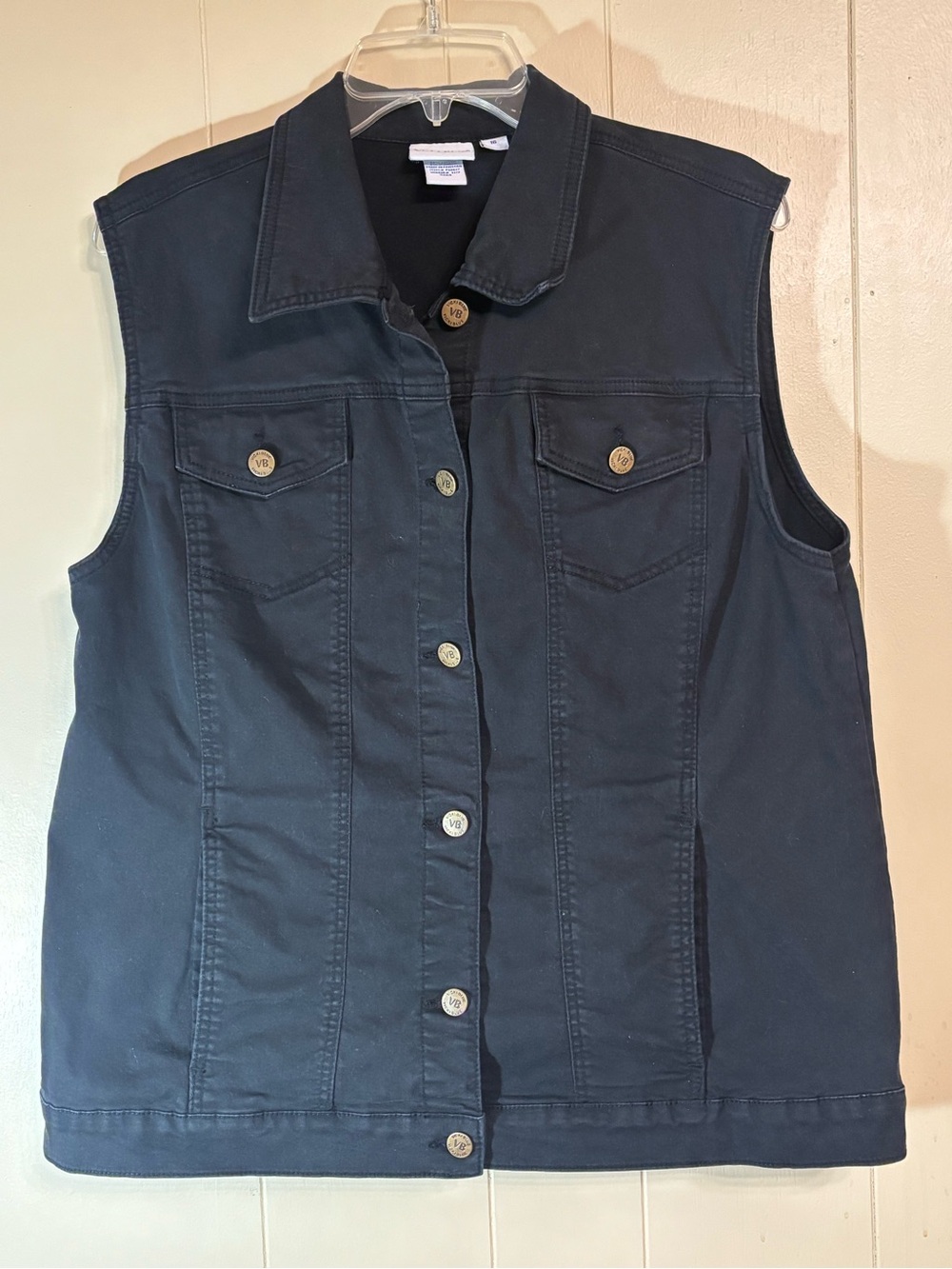 Black denim sleeveless jacket
